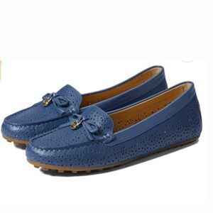 Michael Kors Everett Sea Blue Button Moccosan Driving Loafers Size 7.5